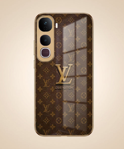 Vivo Y400 Pro 5G LV Brown Monogram Gold Electroplated Glass Phone Back Case