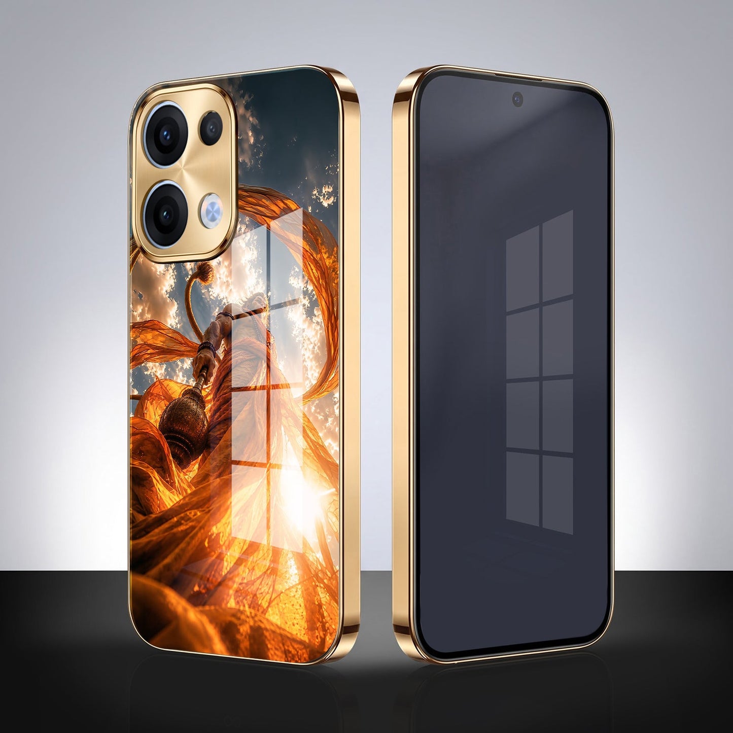 Oppo Reno 13 5G Divine Hanuman Gold Electroplated Glass Phone Back Case