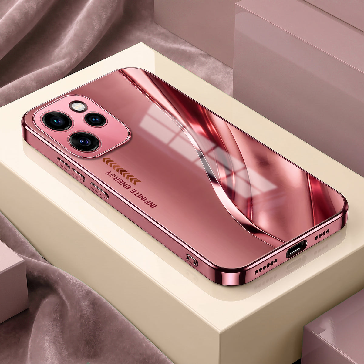 Oppo Reno 15 Pro 5G Luxury Infinity Energy Pink Electroplated Glass Phone Back Case