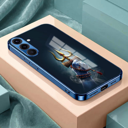 Samsung Galaxy A56 5G Divine Shiva Trisul Blue Electroplated Glass Phone Back Case