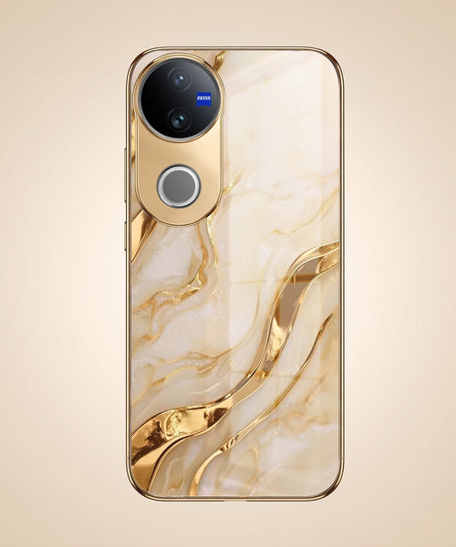 Vivo V50 5G Marvel Texture Gold Electroplated Glass Phone Back Case