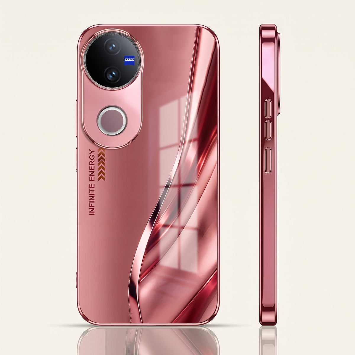 Vivo V50 5G Luxury Infinity Energy Pink Electroplated Glass Phone Back Case