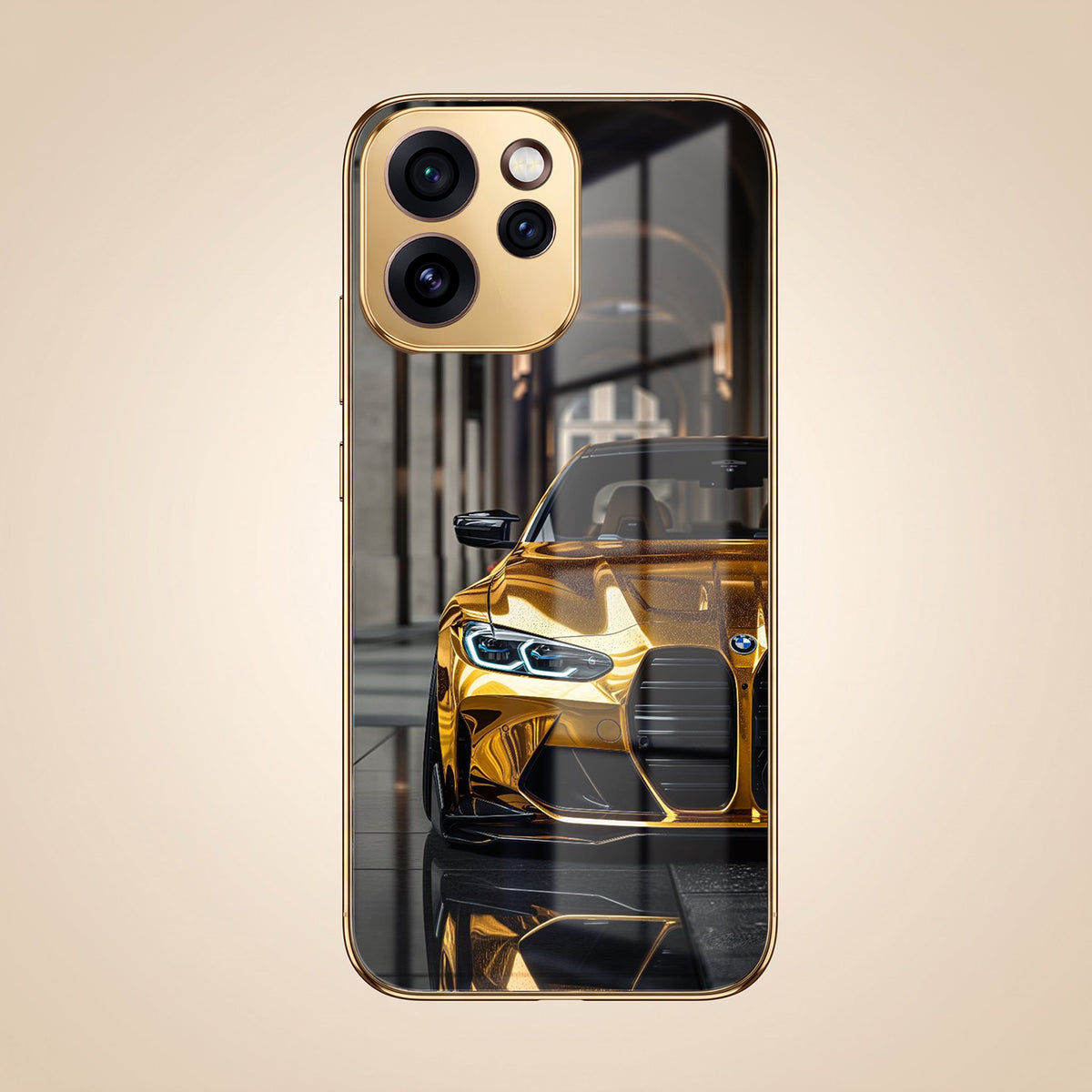 Oppo Reno 15 Pro Mini 5G Golden BMW Gold Electroplated Glass Phone Back Case