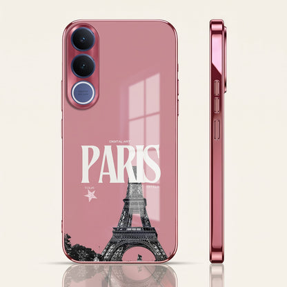 Vivo V70 FE 5G Luxury Paris Tower Pink Electroplated Glass Phone Back Case