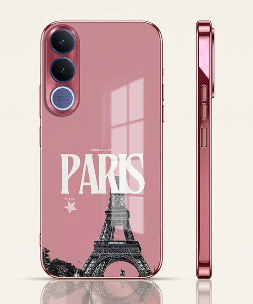 Vivo V70 FE 5G Luxury Paris Tower Pink Electroplated Glass Phone Back Case