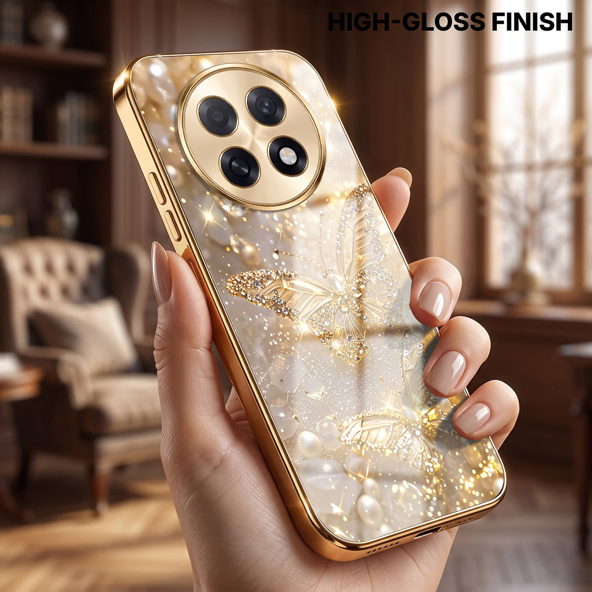 Oppo F31 Pro+ 5G Golden Butterfly Gold Electroplated Glass Phone Back Case