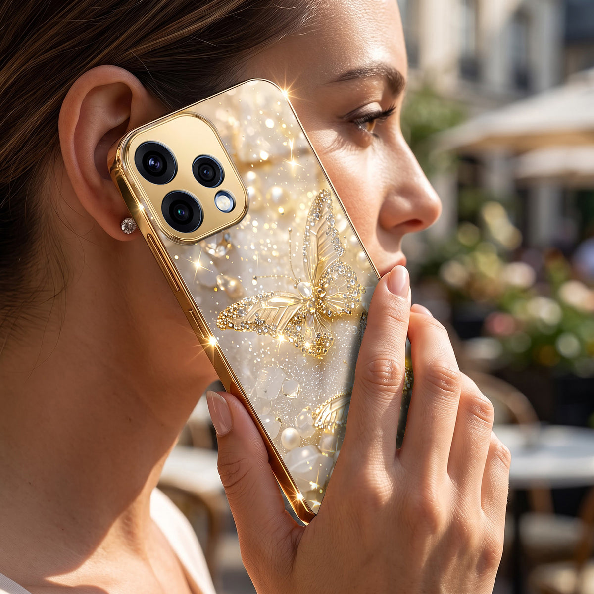 Oppo Reno 15 5G Golden Butterfly Gold Electroplated Glass Phone Back Case