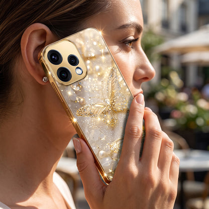 Oppo Reno 15 5G Golden Butterfly Gold Electroplated Glass Phone Back Case