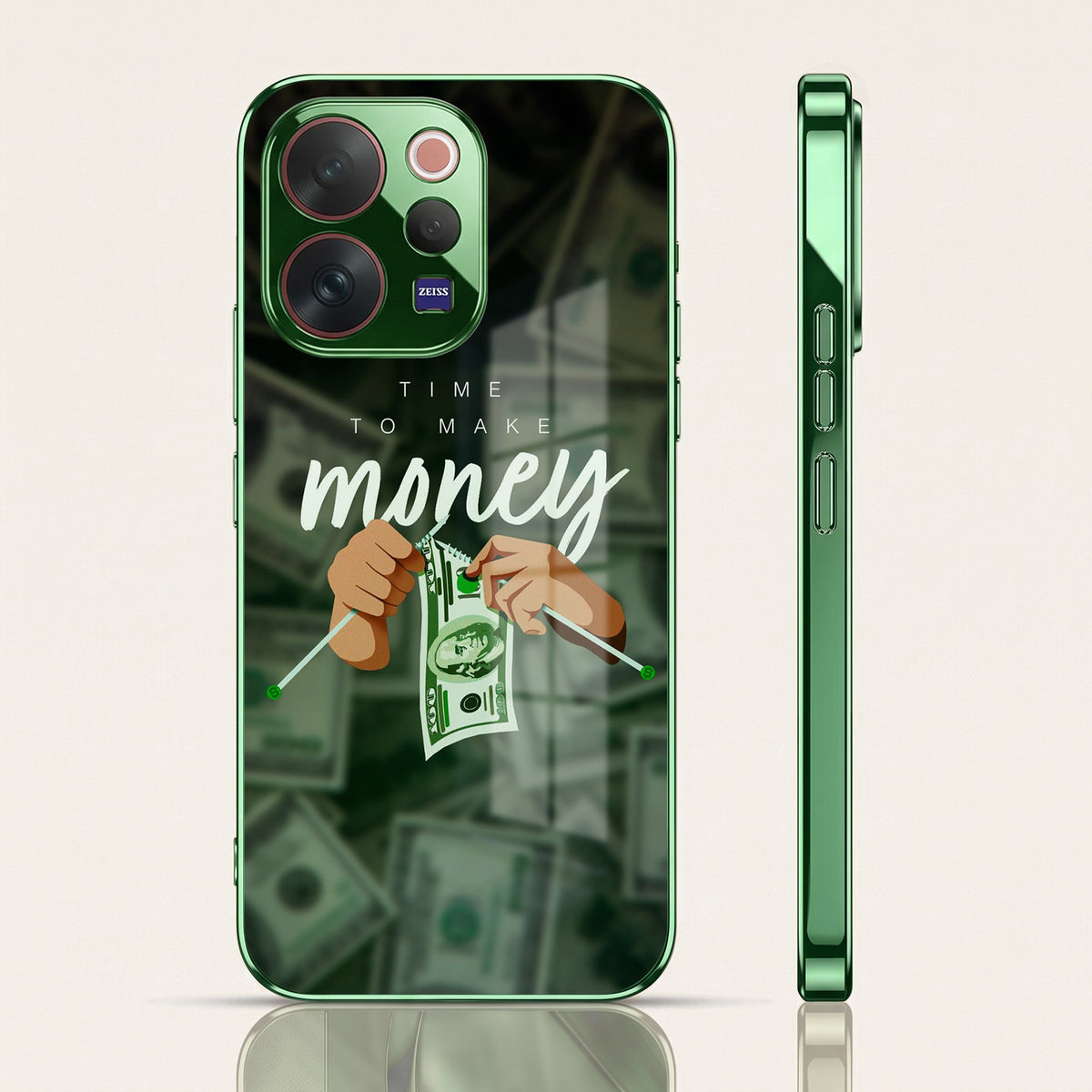 Vivo V70 5G Make Money Green Electroplated Glass Back Case
