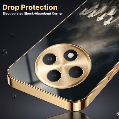 Oppo F27 Pro+ 5G Running Horses Gold Electroplated Glass Phone Back Case