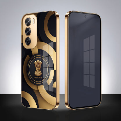 Oppo Reno 12 Pro 5G Royal Emblem Gold Electroplated Glass Phone Back Case