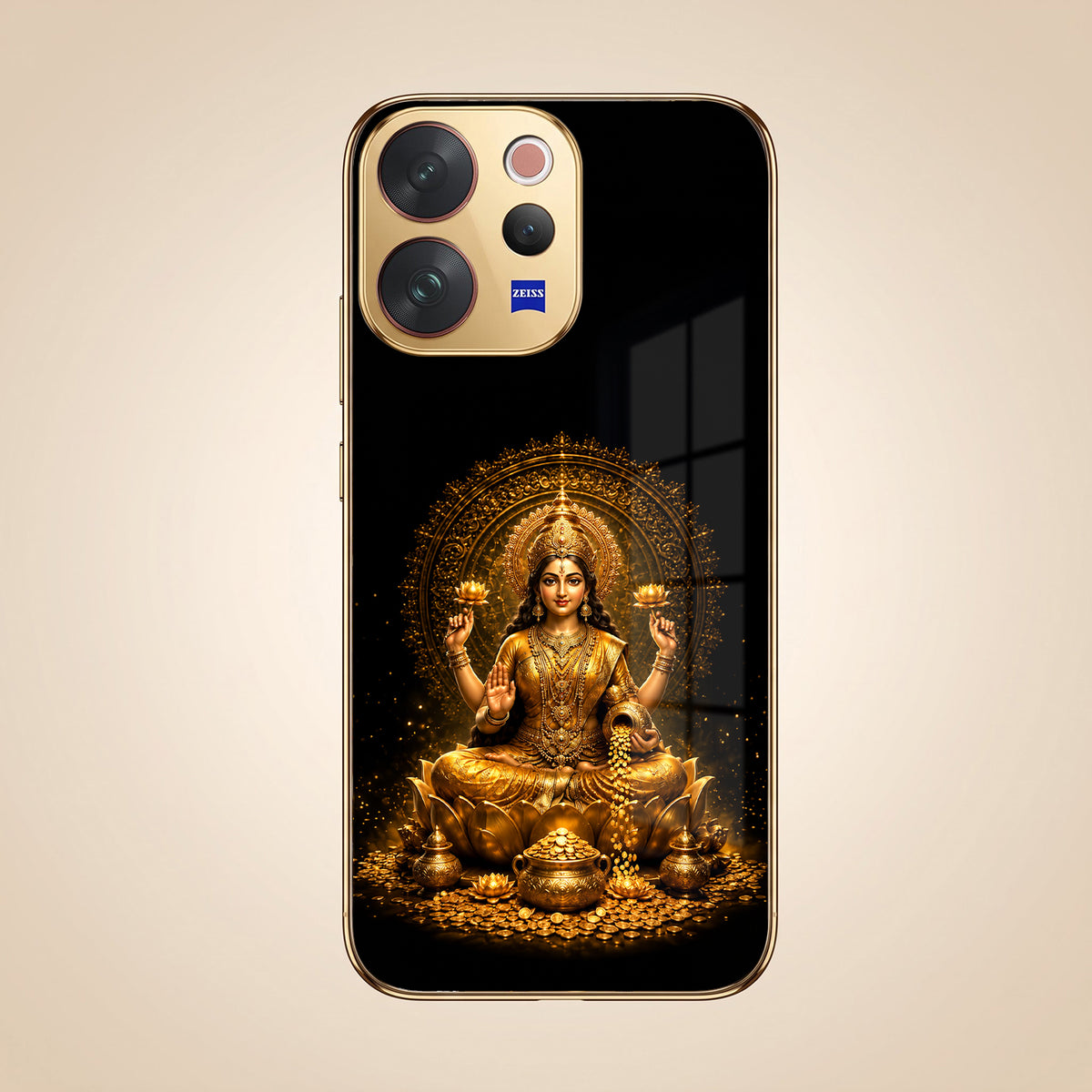 Vivo V70 5G Golden Maa Lakshmi Gold Electroplated Glass Phone Back Case