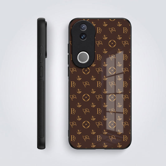 Vivo V50 5G Luxury Monogram Brown Acrylic Glass Back Case