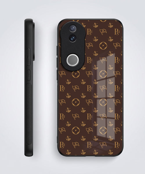 Vivo V50 5G Luxury Monogram Brown Acrylic Glass Back Case