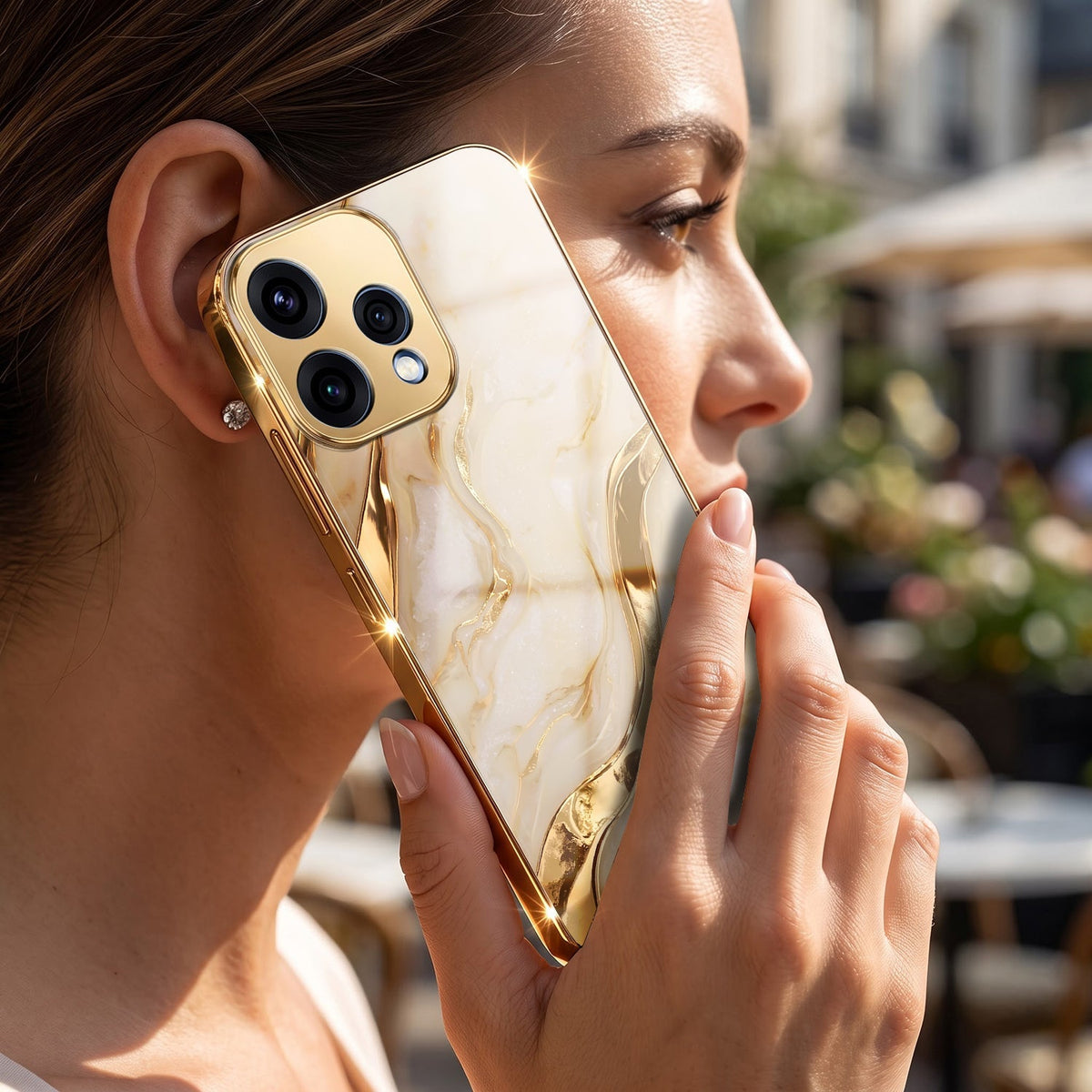 Oppo Reno 15 5G Marvel Texture Gold Electroplated Glass Phone Back Case
