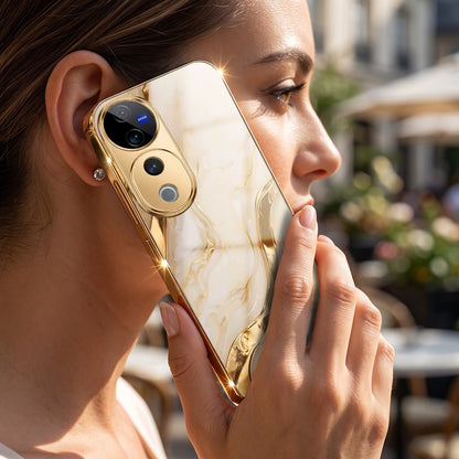 Vivo V40 Pro 5G Marvel Texture Gold Electroplated Glass Phone Back Case