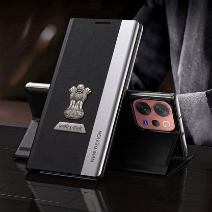 Vivo V70 5G Satyamev Jayate Metal Emblems Flip Leather Case