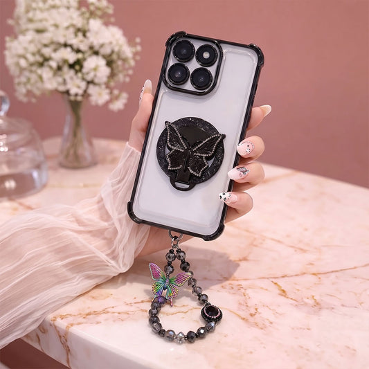 Motorola Edge 70 5G Transparent Airbag Butterfly Stand Case with Charm Strap