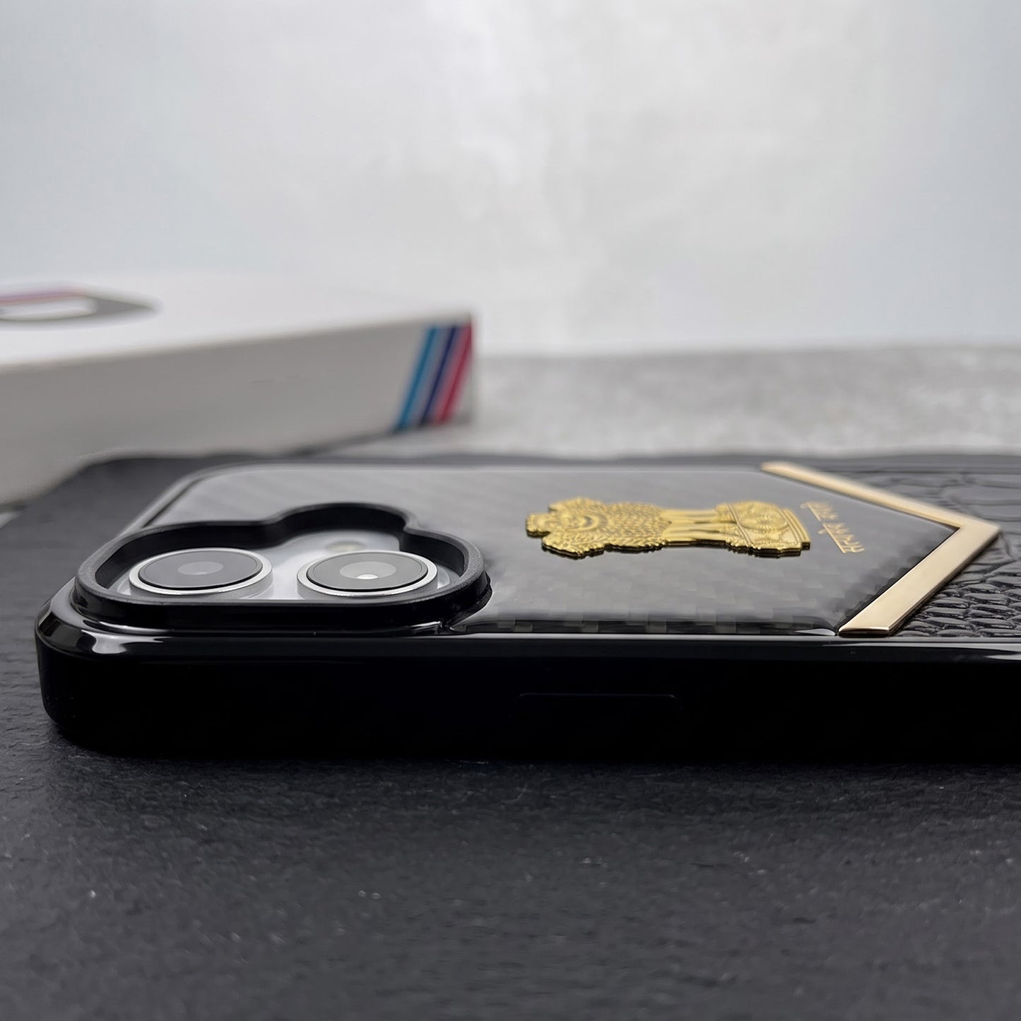 iPhone 16 Series Satyamev Jayate Gold Emblem Hybrid Leather Case