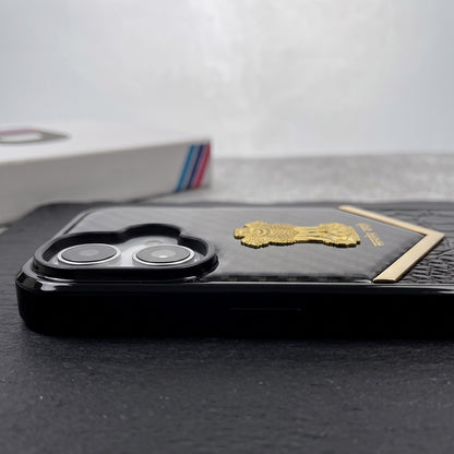 iPhone 16 Series Satyamev Jayate Gold Emblem Hybrid Leather Case