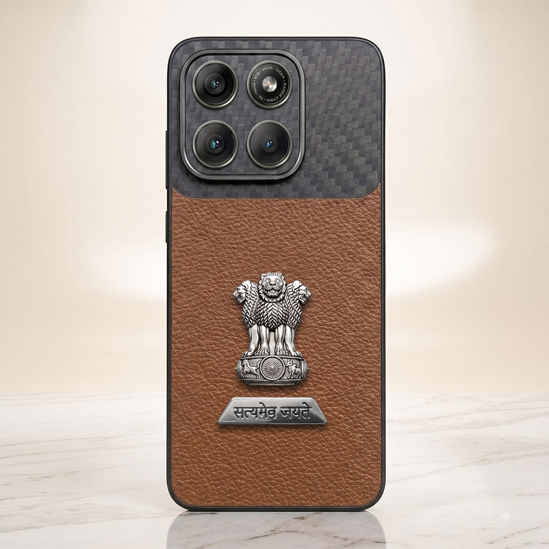 Motorola Edge 60 Pro 5G Satyamev Jayate 2-in-1 Emblem Carbon Fiber Leather Phone Case