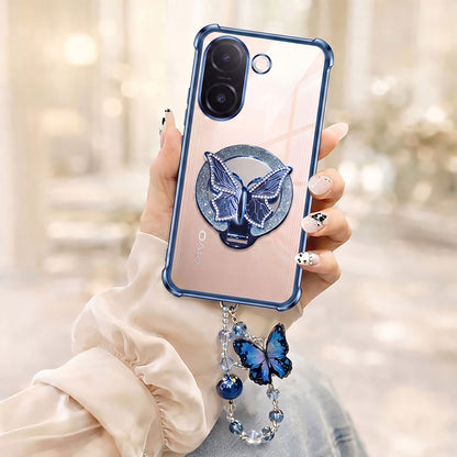 Vivo V60e 5G Transparent Airbag Butterfly Stand Case with Charm Strap