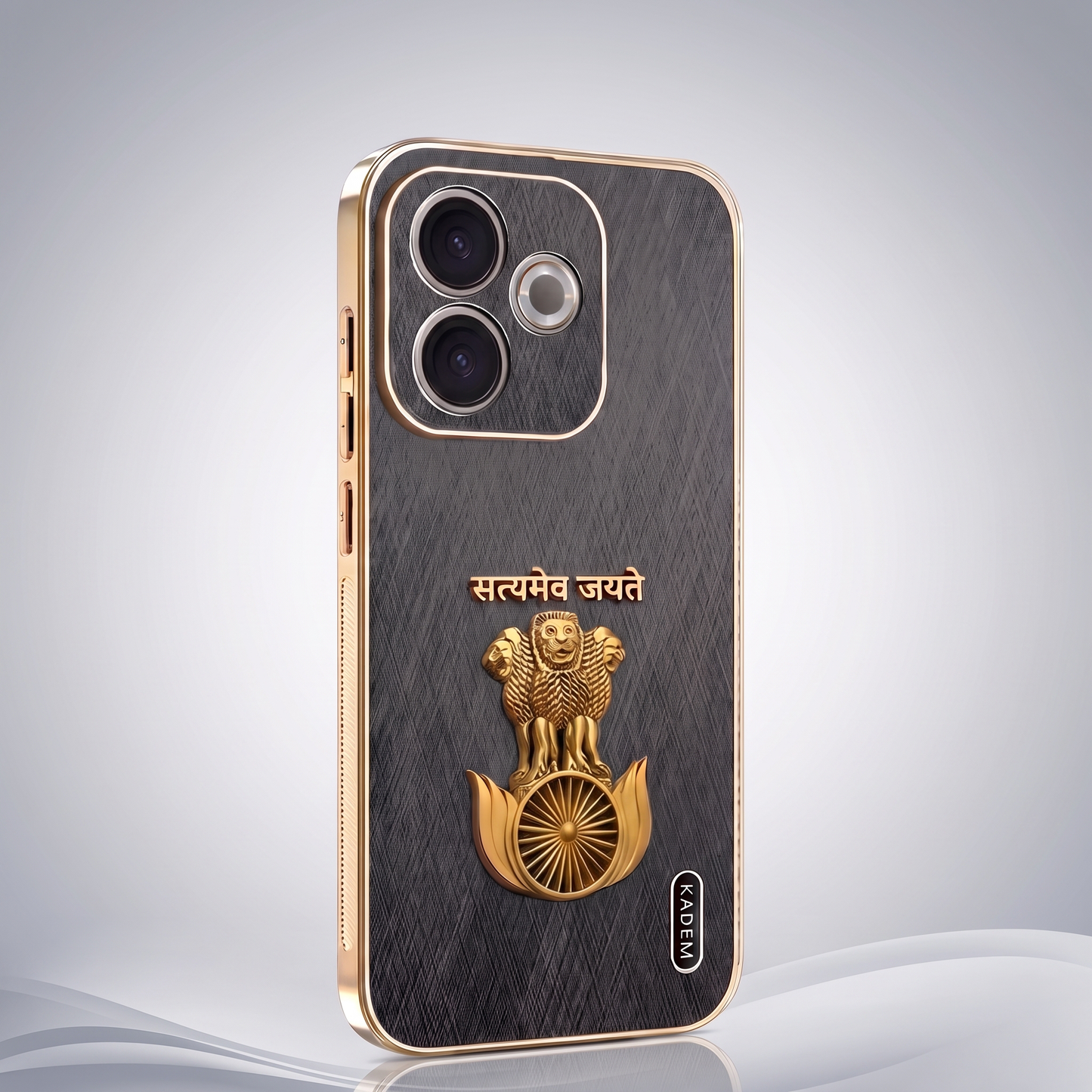 Oppo A5 Pro 5G Satyamev Jayate 3D Electroplated Frame Gold Thread Pattern Hard Back Case