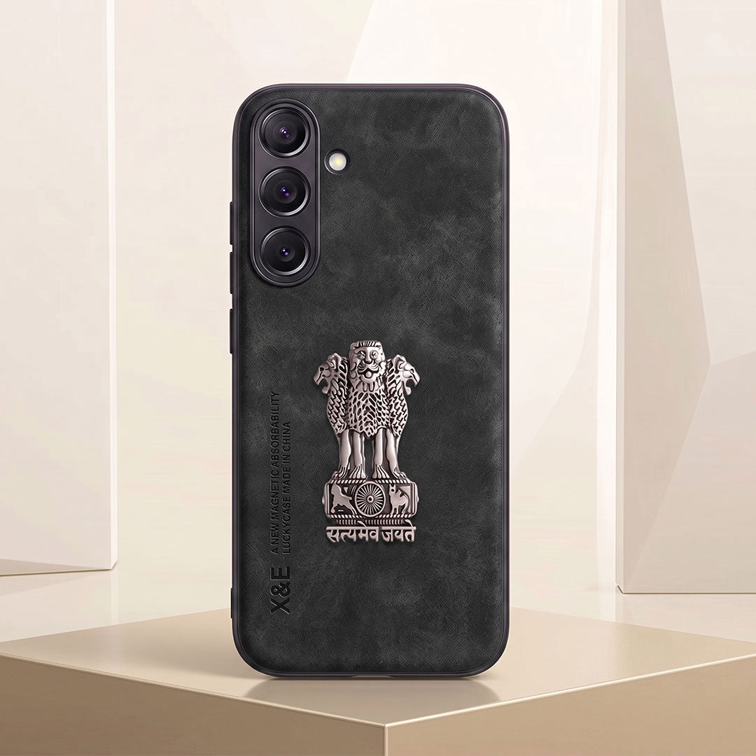 Samsung Galaxy A55 5G Metal Emblem Satyamev Jayate Comfortable Sheepskin Phone Case