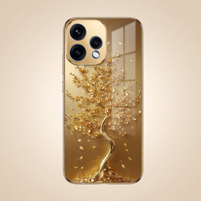 Oppo Reno 15 5G Golden Tree Gold Electroplated Glass Phone Back Case
