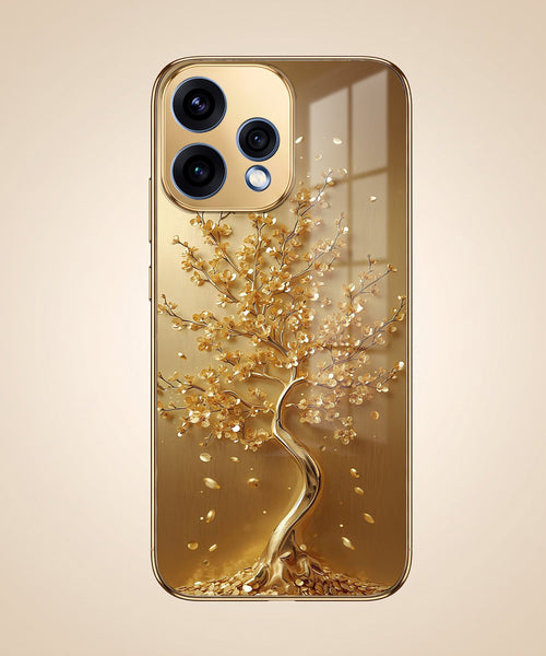 Oppo Reno 15 5G Golden Tree Gold Electroplated Glass Phone Back Case