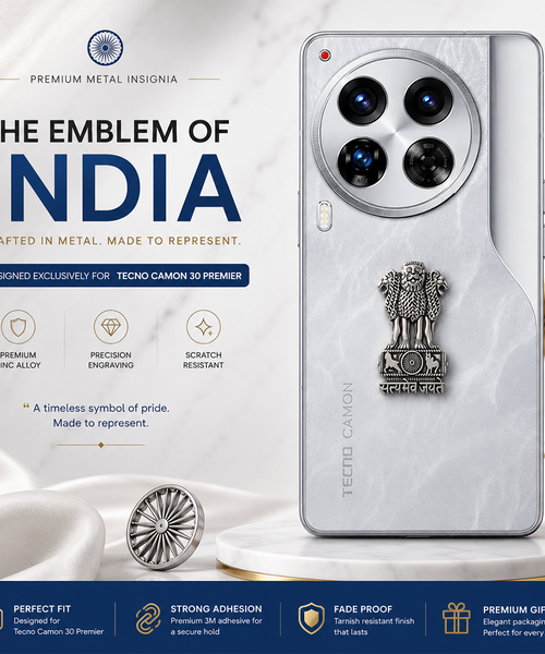 Tecno Camon 30 Premier 5G Compatible Satyamev Jayate 3D Metal Emblem Sticker