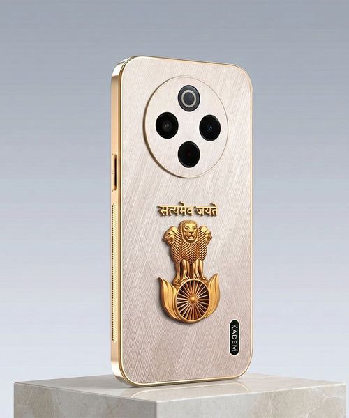 Vivo T4 Satyamev Jayate 3D Electroplated Frame Gold Thread Pattern Hard Back Case