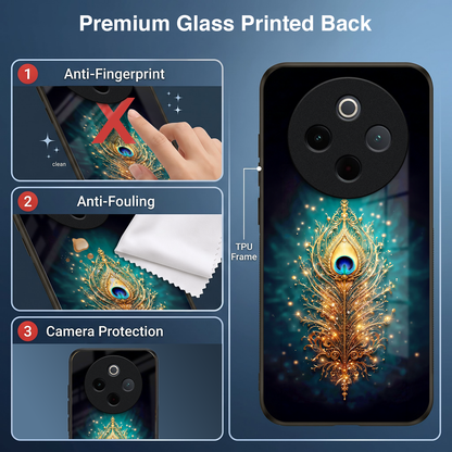 Vivo T4 5G Golden Peacock Feather Acrylic Glass Back Case