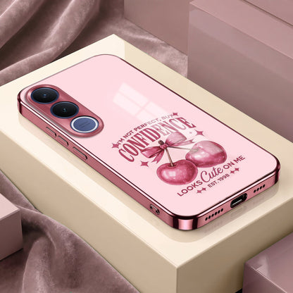 Vivo V70 FE 5G Luxury Cherry Bow Pink Electroplated Glass Phone Back Case