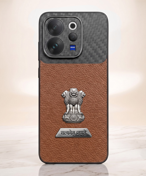 Vivo V70 5G Satyamev Jayate 2-in-1 Emblem Carbon Fiber Leather Phone Case