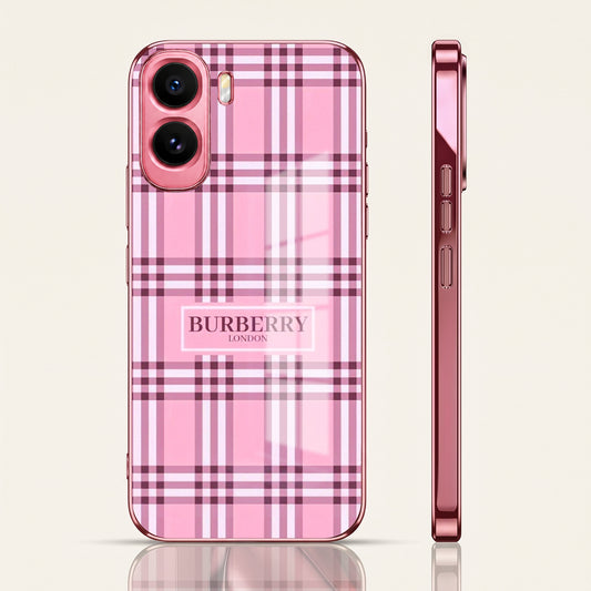 Vivo T5 Pro 5G Burberry Classic Pink Electroplated Glass Phone Back Case