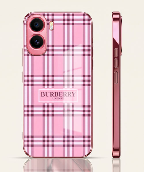 Vivo T5 Pro 5G Burberry Classic Pink Electroplated Glass Phone Back Case