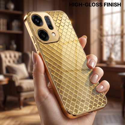 Oppo Reno 14 5G Golden Criss Cross Gold Electroplated Glass Phone Back Case