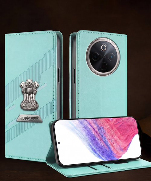 Vivo T4 5G Metal Satyamev Jayate 2-in-1 Emblem Magnetic Flip Wallet Case