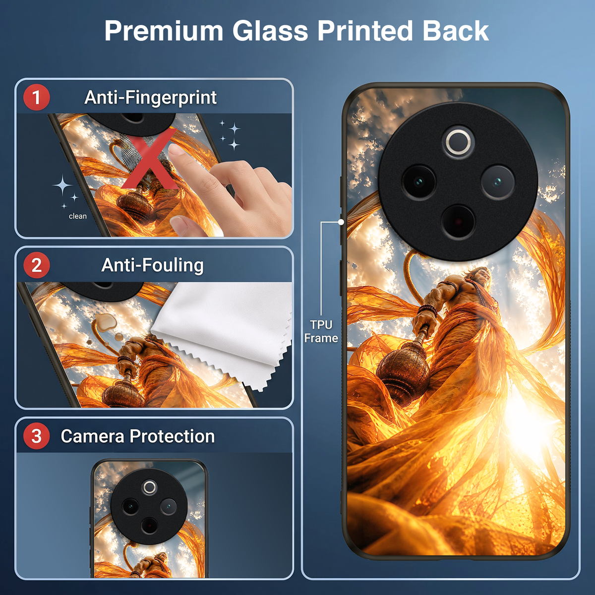 Vivo T4 5G Divine Hanuman Acrylic Glass Back Case