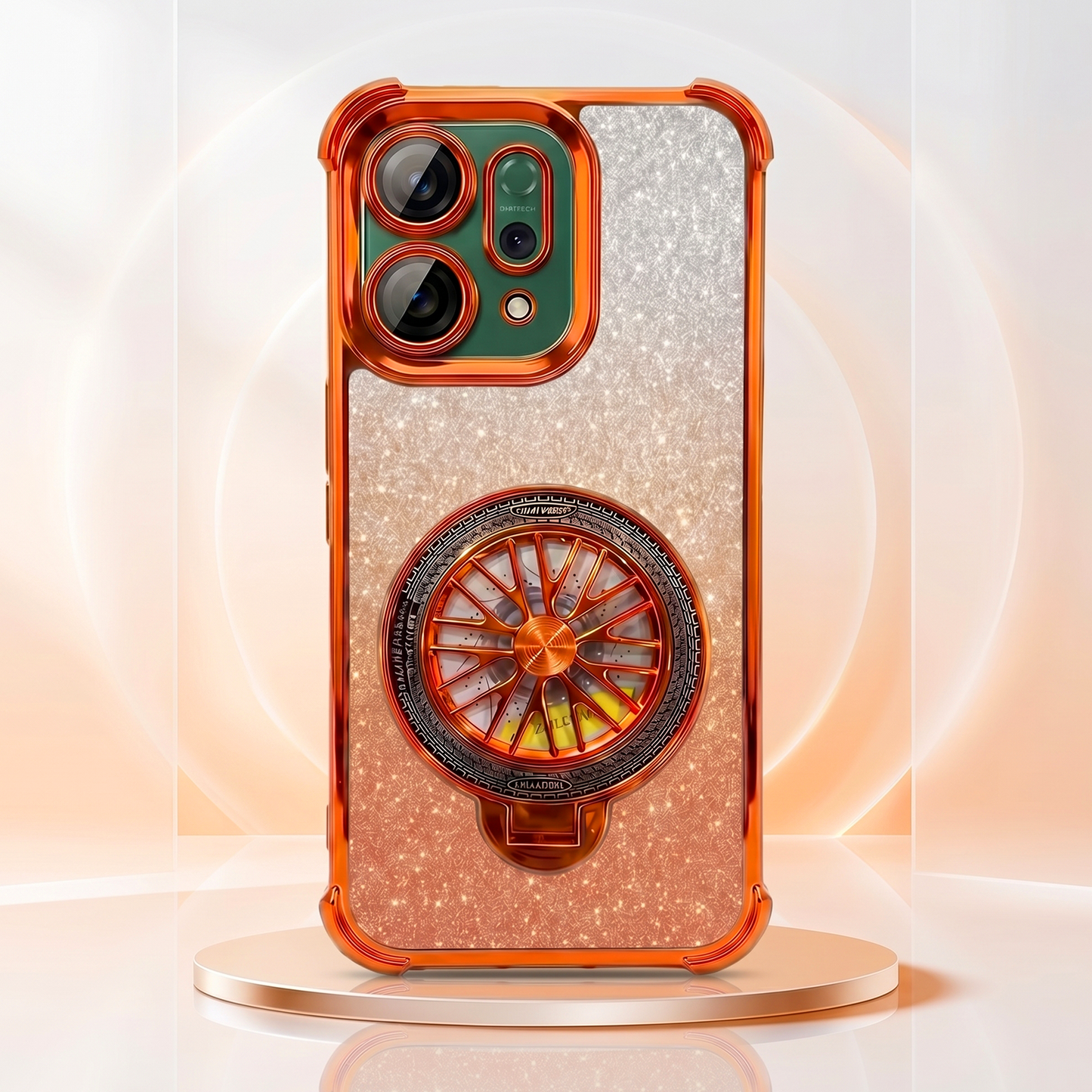 Oppo Reno 14 5G Stress Buster Wheel Rotating Shimmer Airbag Cosmic Orange Case
