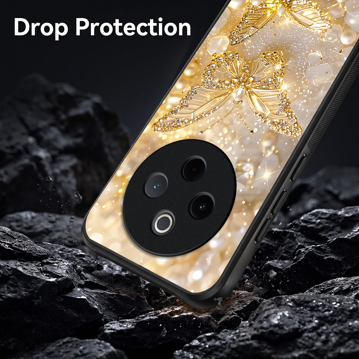 Vivo T4 5G Golden Butterfly Acrylic Glass Back Case