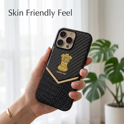 iPhone 13 Pro Series Satyamev Jayate Gold Emblem Hybrid Leather Case