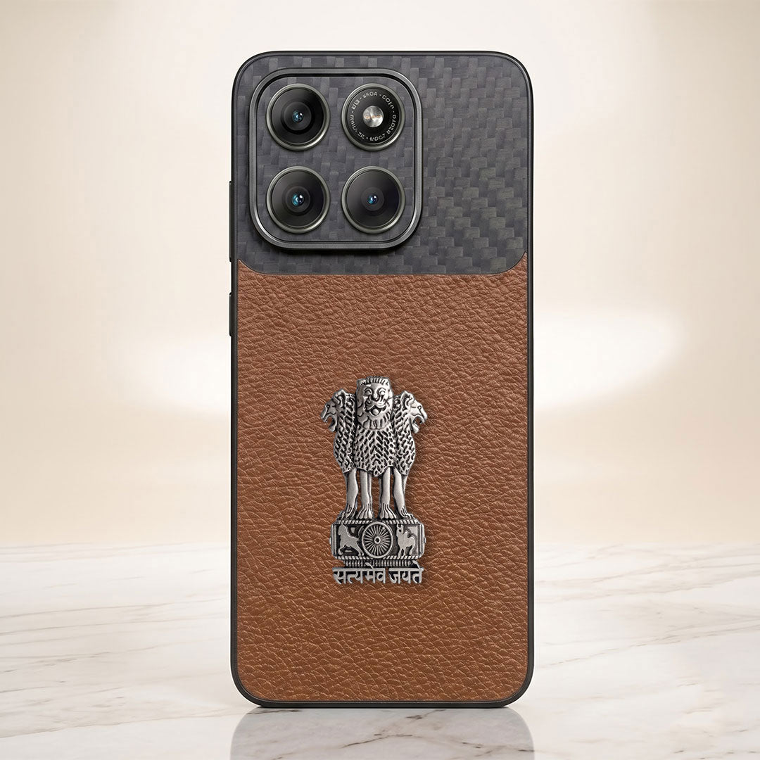 Motorola Edge 70 5G Satyamev Jayate Carbon Fiber Leather Hybrid Phone Case