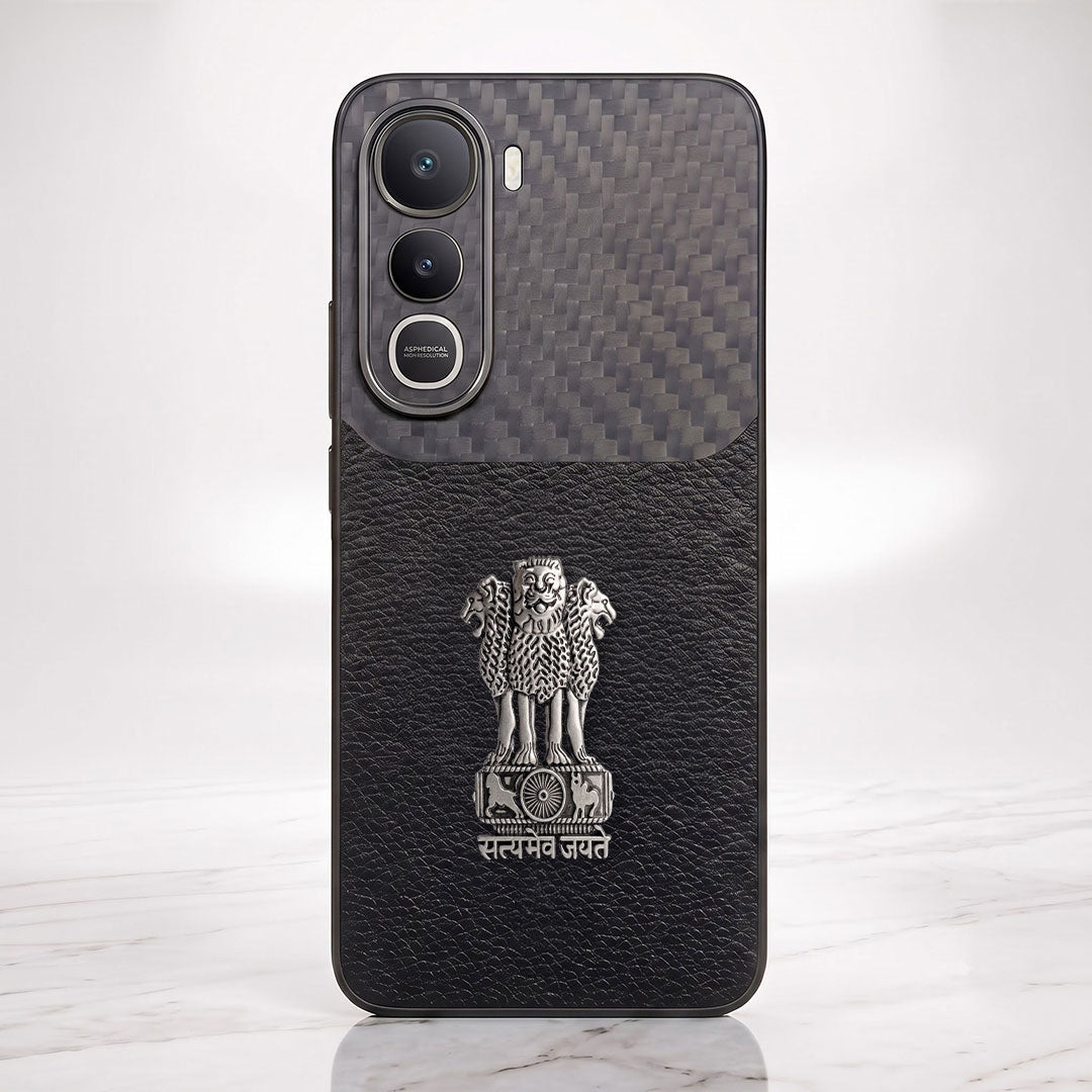 Vivo Y400 Pro 5G Satyamev Jayate Carbon Fiber Leather Hybrid Phone Case