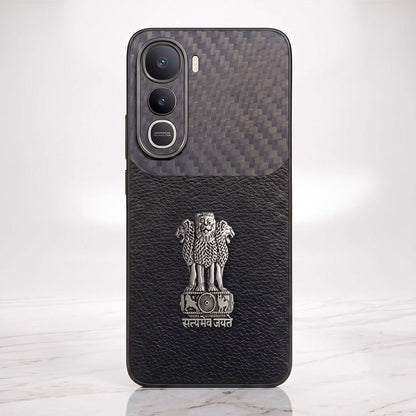 Vivo Y400 Pro 5G Satyamev Jayate Carbon Fiber Leather Hybrid Phone Case