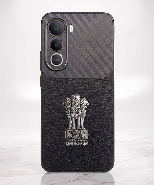 Vivo Y400 Pro 5G Satyamev Jayate Carbon Fiber Leather Hybrid Phone Case