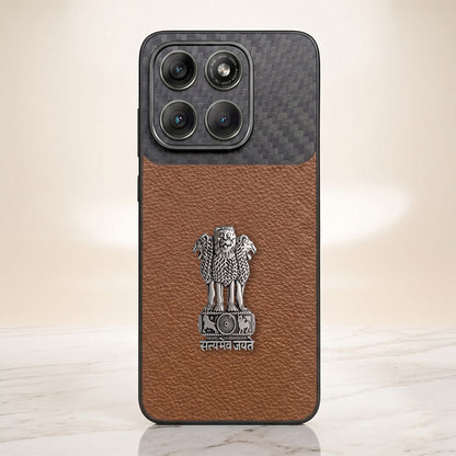 Motorola Edge 60 Pro 5G Satyamev Jayate Carbon Fiber Leather Hybrid Phone Case