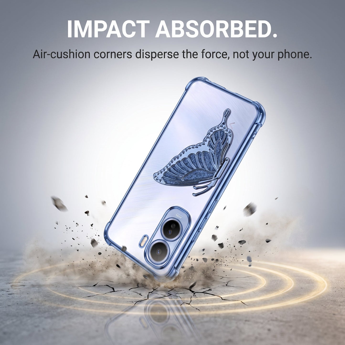 Vivo T5 Pro 5G Premium Butterfly Glitter Transparent Shockproof Airbag Phone Case