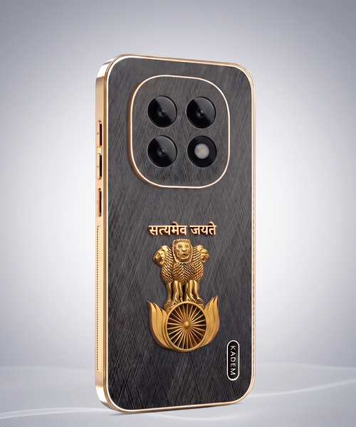 Oppo F29 Pro 5G Satyamev Jayate 3D Electroplated Frame Gold Thread Pattern Hard Back Case